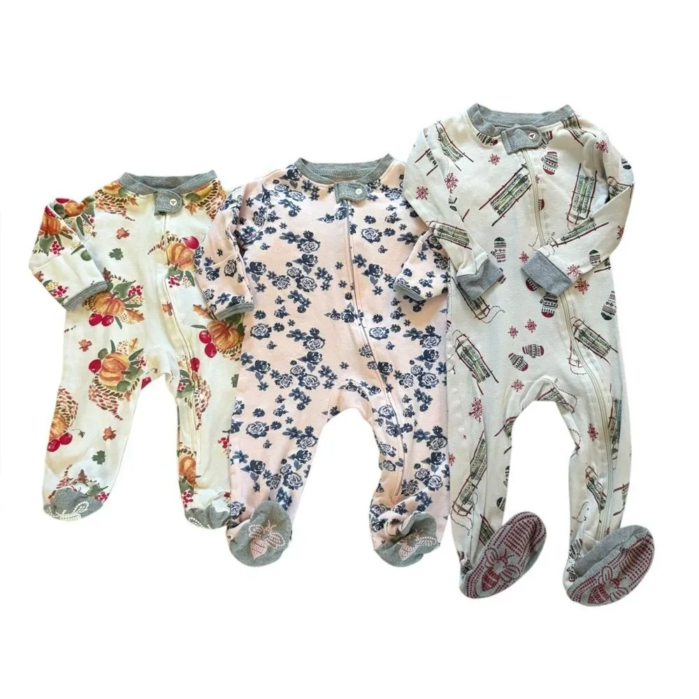 Burts Bees Organic Cotton Pajama Bundle NB 0-3 Months and 12 Months